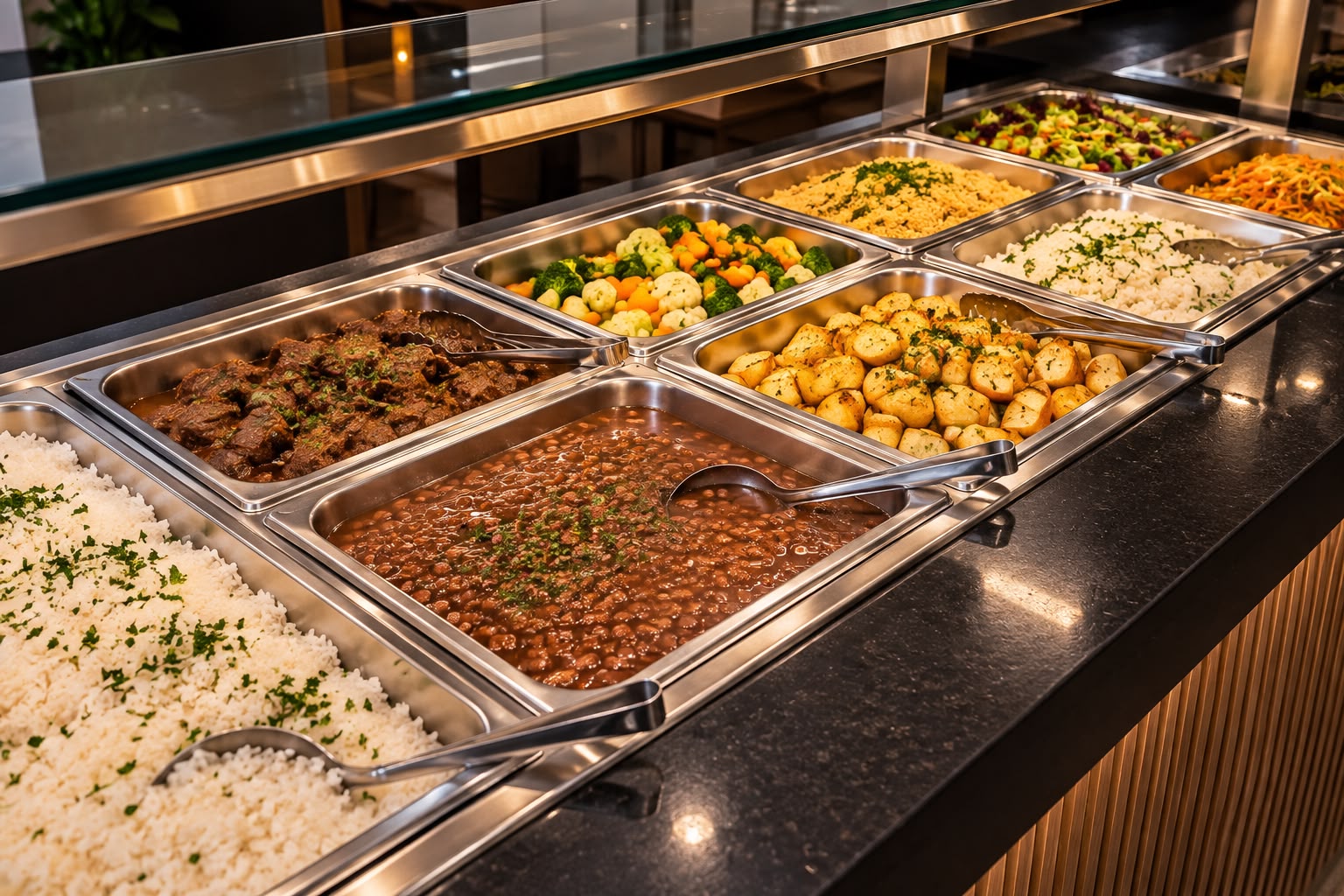 Marmita com arroz, feijão e frango empanado preparada pela Integra
